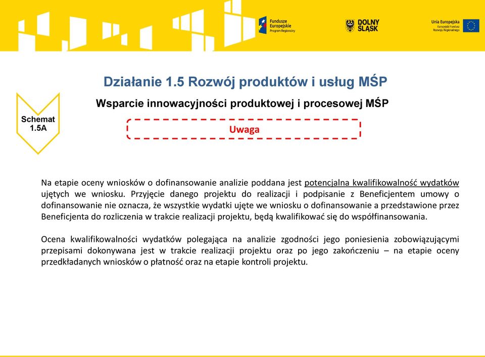 Przyjęcie danego projektu do realizacji i podpisanie z Beneficjentem umowy o dofinansowanie nie oznacza, że wszystkie wydatki ujęte we wniosku o dofinansowanie a przedstawione przez Beneficjenta