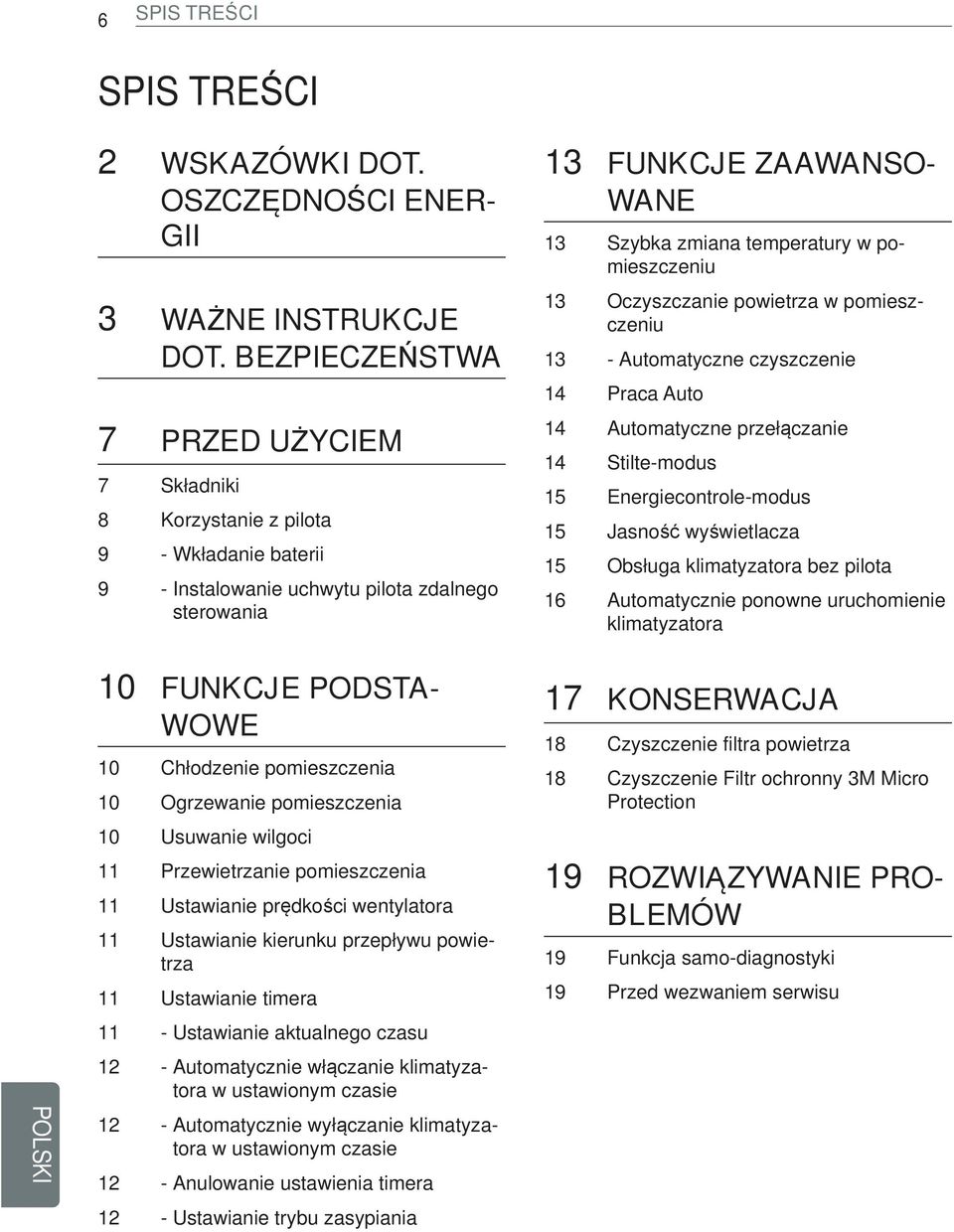 Ogrzewanie pomieszczenia 10 Usuwanie wilgoci 11 Przewietrzanie pomieszczenia 11 Ustawianie prędkości wentylatora 11 Ustawianie kierunku przepływu powietrza 11 Ustawianie timera 11 - Ustawianie