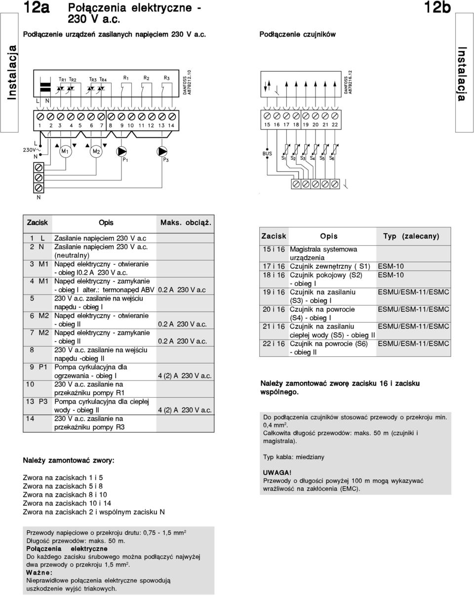 c. zasilanie na wejœciu napêdu - obieg I 6 M2 Napêd elektryczny - otwieranie - obieg II 0.2 A 230 V a.c. 7 M2 Napêd elektryczny - zamykanie - obieg II 0.2 A 230 V a.c. 8 230 V a.c. zasilanie na wejœciu napêdu -obieg II 9 P1 Pompa cyrkulacyjna dla ogrzewania - obieg I 4 (2) A 230 V a.