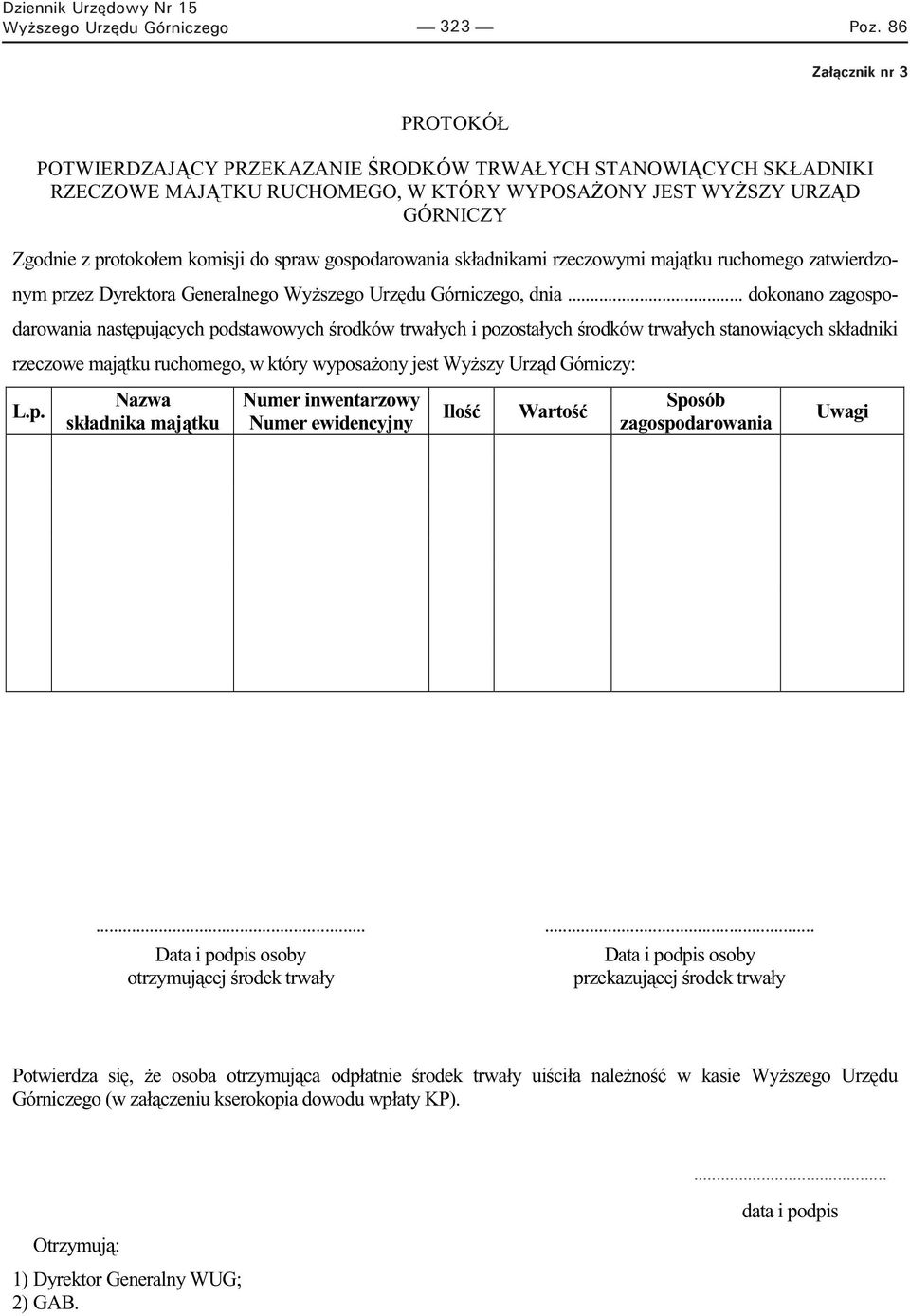 spraw gospodarowania składnikami rzeczowymi maj tku ruchomego zatwierdzonym przez Dyrektora Generalnego Wy szego Urz du Górniczego, dnia.