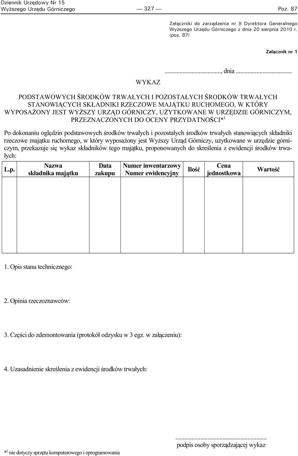 .. PODSTAWOWYCH RODKÓW TRWAŁYCH I POZOSTAŁYCH RODKÓW TRWAŁYCH STANOWI CYCH SKŁADNIKI RZECZOWE MAJ TKU RUCHOMEGO, W KTÓRY WYPOSA ONY JEST WY SZY URZ D GÓRNICZY, U YTKOWANE W URZ DZIE GÓRNICZYM,