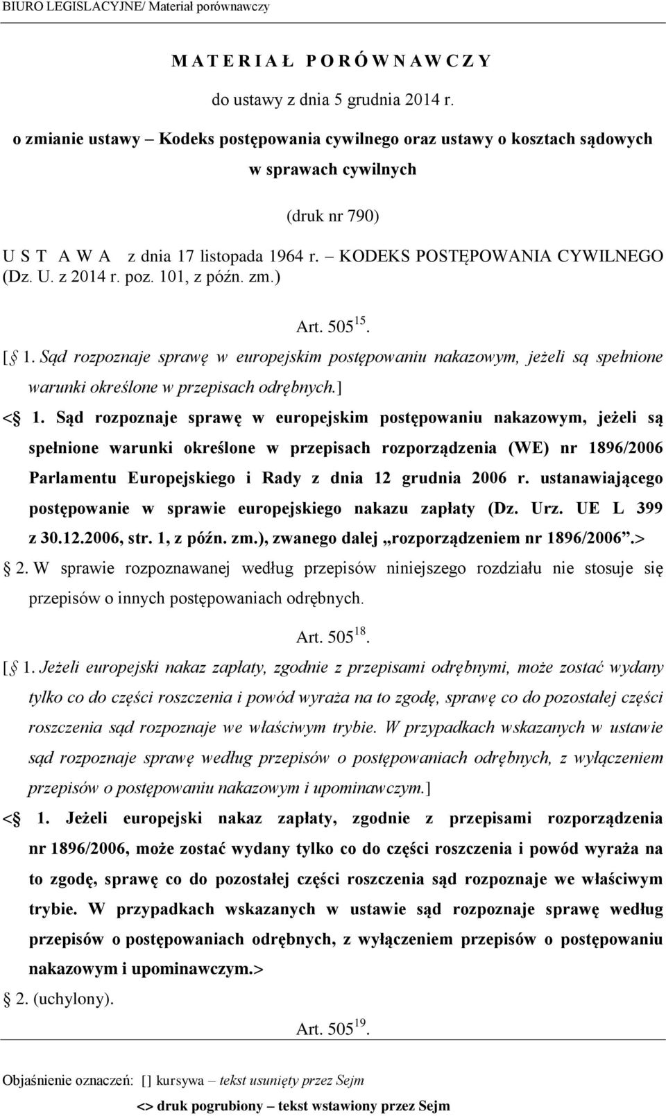 poz. 101, z późn. zm.) Art. 505 15. [ 1. Sąd rozpoznaje sprawę w europejskim postępowaniu nakazowym, jeżeli są spełnione warunki określone w przepisach odrębnych.] < 1.