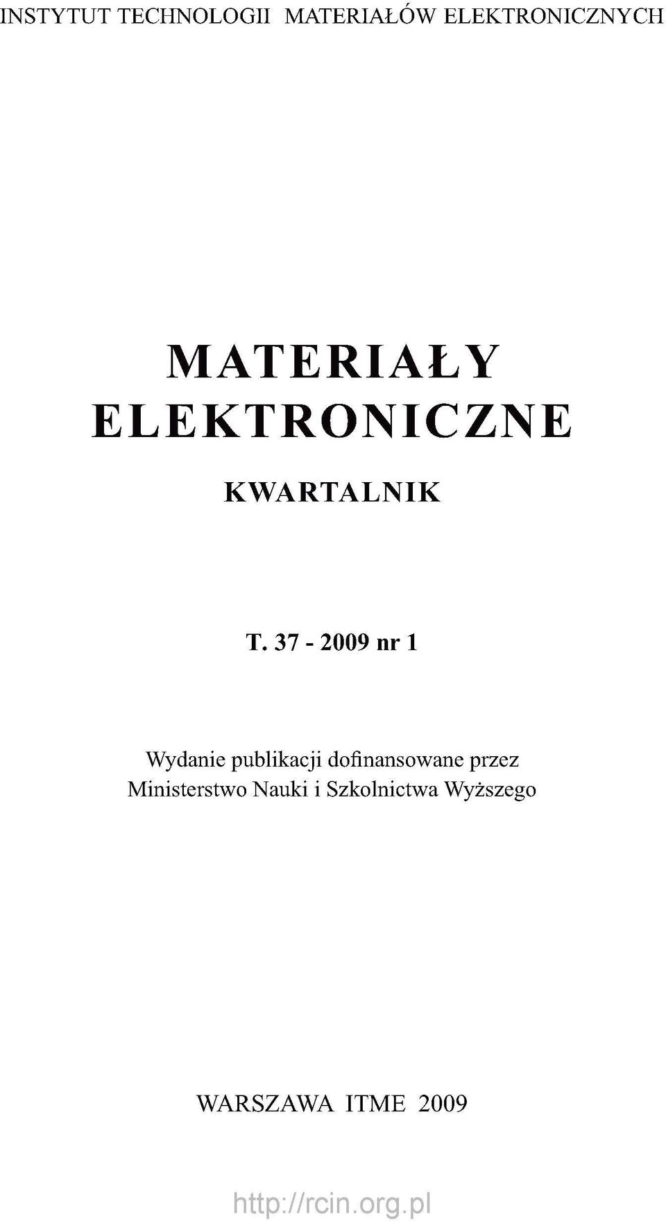 37-2009 nr 1 Wydanie publikacji dofinansowane