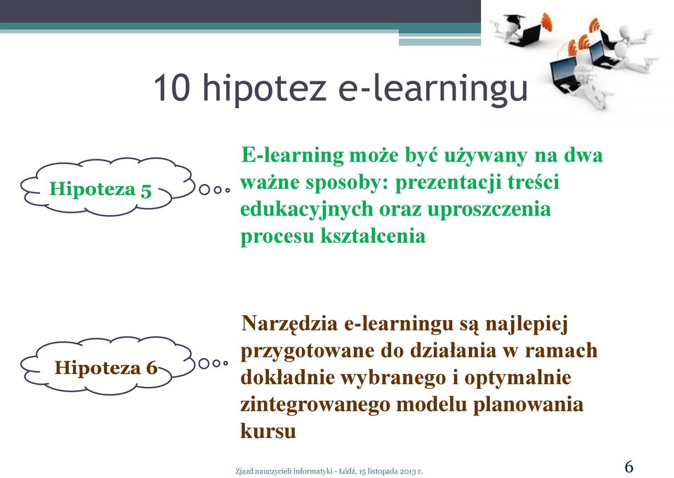 kształcenia Hipoteza 6 Narzędzia e-learningu są najlepiej przygotowane do