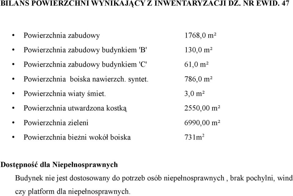 Powierzchnia boiska nawierzch. syntet. 786,0 m² Powierzchnia wiaty śmiet.