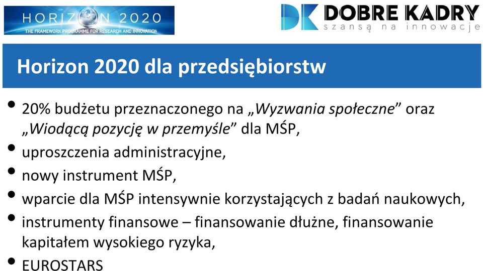 instrument MŚP, wparcie dla MŚP intensywnie korzystających z badań naukowych,