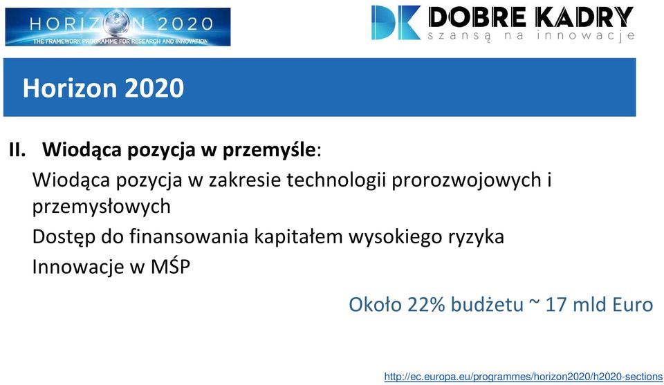 prorozwojowych i przemysłowych Dostęp do finansowania kapitałem