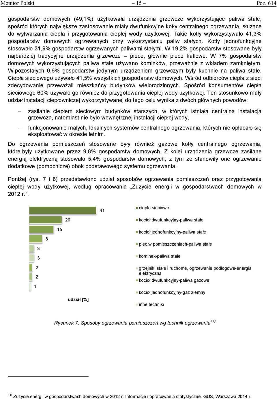 wytwarzania ciepła i przygotowania ciepłej wody użytkowej. Takie kotły wykorzystywało 41,3% gospodarstw domowych ogrzewanych przy wykorzystaniu paliw stałych.