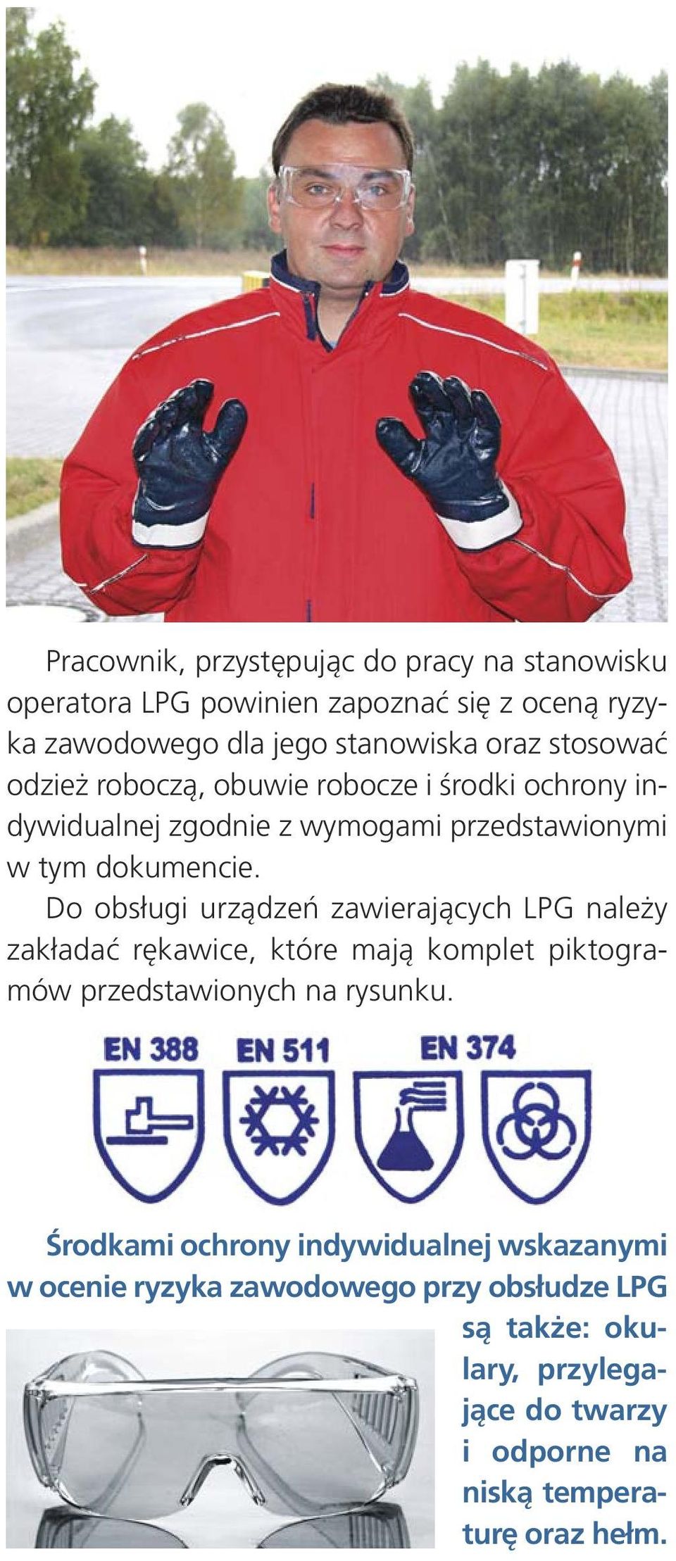 Do ob słu gi urzą dzeń za wie ra ją cych LPG na le ży za kła dać rę ka wi ce, któ re ma ją kom plet pik to gra - mów przed sta wio nych na ry sun ku.