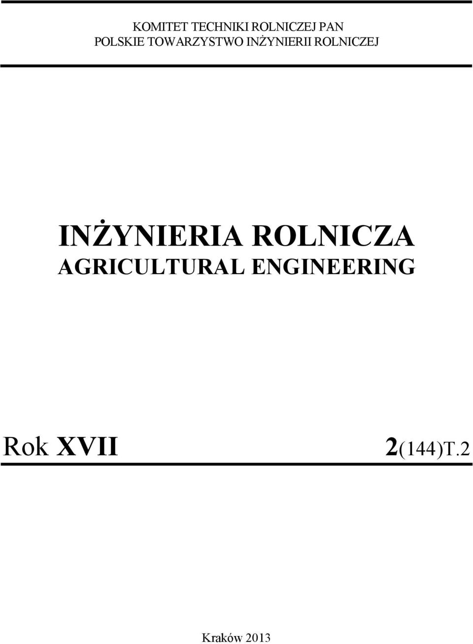 ROLNICZEJ INŻYNIERIA ROLNICZA