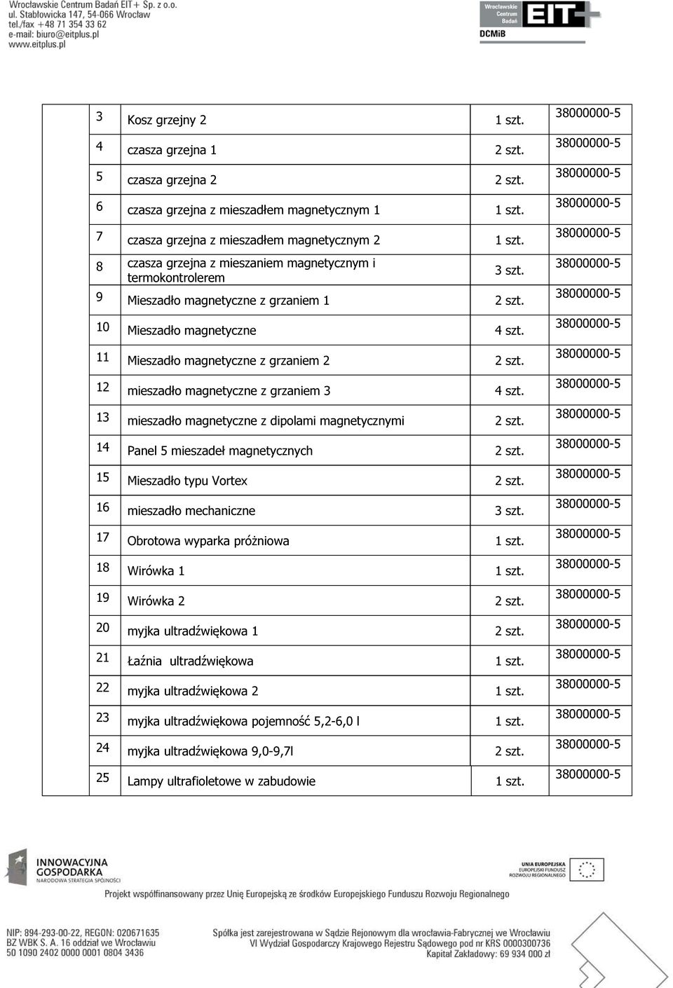 12 mieszadło magnetyczne z grzaniem 3 4 szt. 13 mieszadło magnetyczne z dipolami magnetycznymi 2 szt. 14 Panel 5 mieszadeł magnetycznych 2 szt. 15 Mieszadło typu Vortex 2 szt.