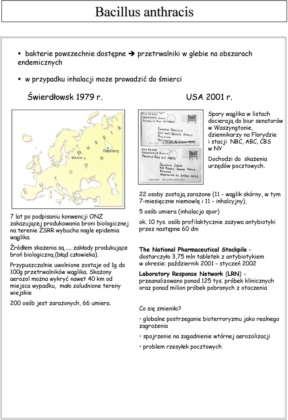 7 lat po podpisaniu konwencji ONZ zakazującej produkowania broni biologicznej na terenie ZSRR wybucha nagle epidemia wąglika. Źródłem skażenia są.