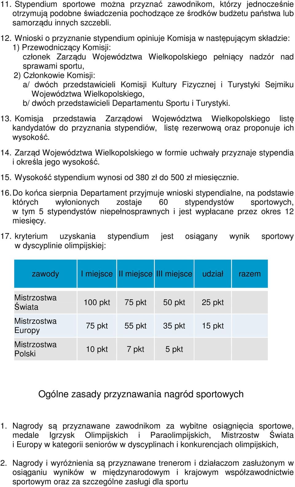 Komisji: a/ dwóch przedstawicieli Komisji Kultury Fizycznej i Turystyki Sejmiku Województwa Wielkopolskiego, b/ dwóch przedstawicieli Departamentu Sportu i Turystyki. 13.