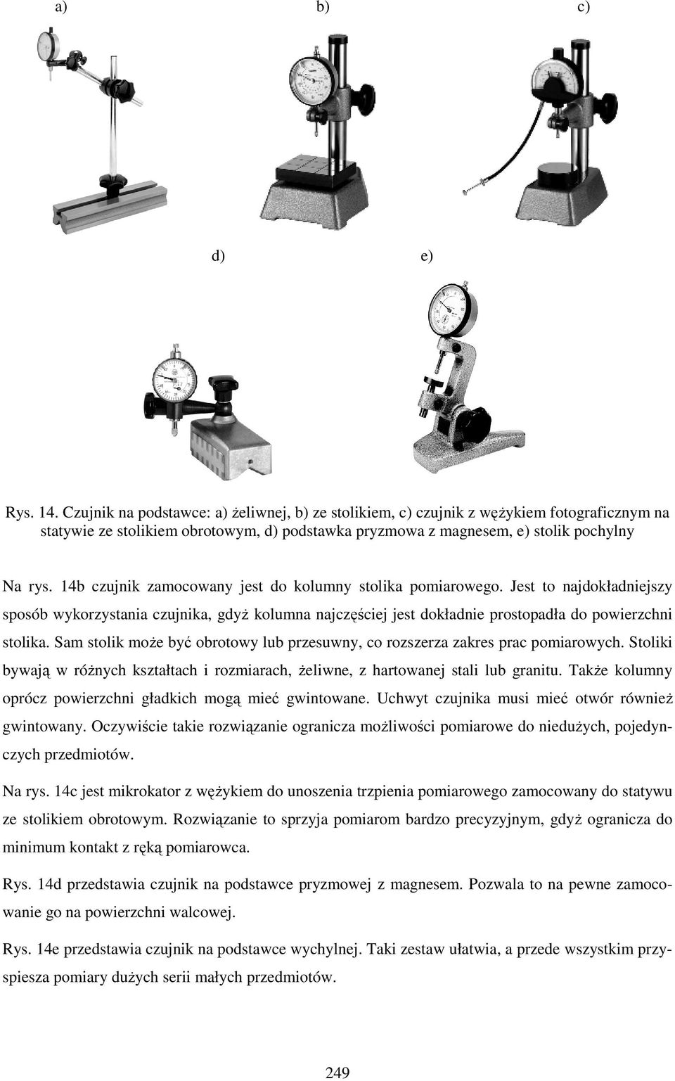 14b czujnik zamocowany jest do kolumny stolika pomiarowego. Jest to najdokładniejszy sposób wykorzystania czujnika, gdyŝ kolumna najczęściej jest dokładnie prostopadła do powierzchni stolika.