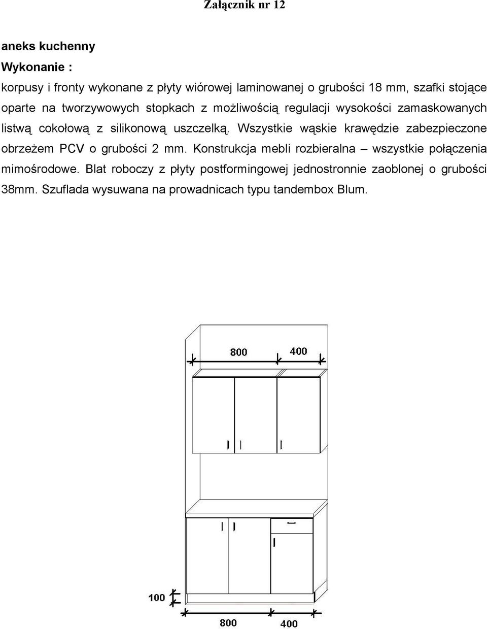 Wszystkie wąskie krawędzie zabezpieczone obrzeżem PCV o grubości 2 mm.