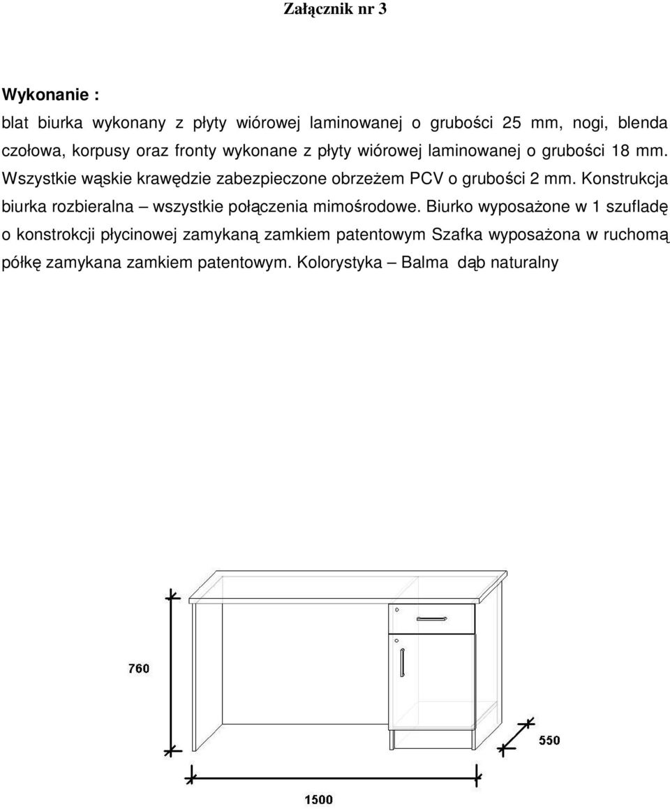Wszystkie wskie krawdzie zabezpieczone obrzeem PCV o gruboci 2 mm.