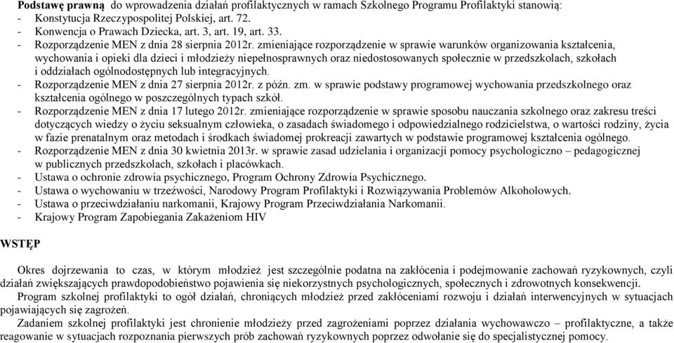 zmieniające rozporządzenie w sprawie warunków organizowania kształcenia, wychowania i opieki dla dzieci i młodzieży niepełnosprawnych oraz niedostosowanych społecznie w przedszkolach, szkołach i