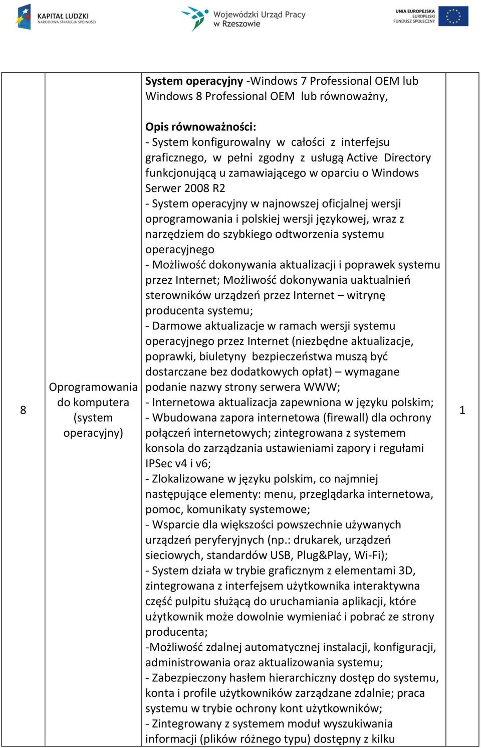 polskiej wersji językowej, wraz z narzędziem do szybkiego odtworzenia systemu operacyjnego - Możliwość dokonywania aktualizacji i poprawek systemu przez Internet; Możliwość dokonywania uaktualnień
