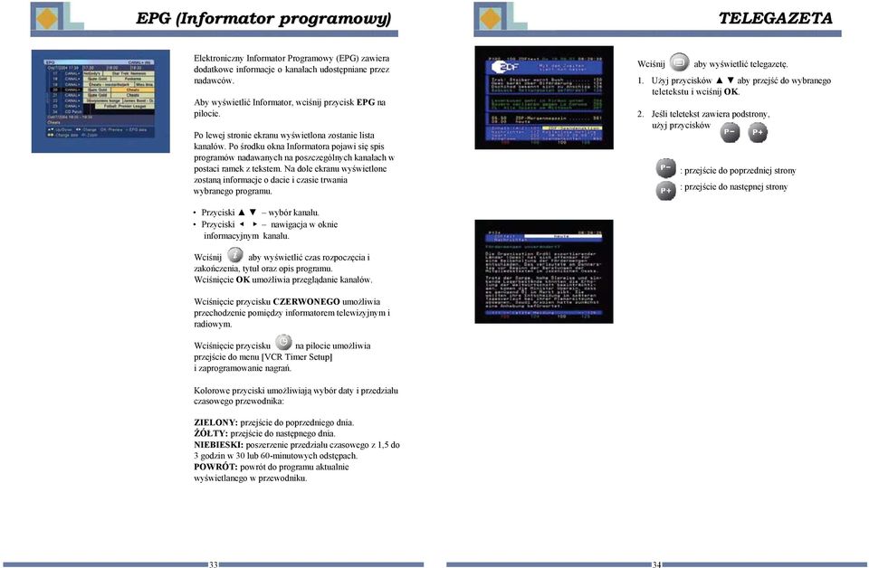Na dole ekranu wywietlone zostan informacje o dacie i czasie trwania wybranego programu. Wcinij aby wywietli telegazet. 1. Uyj przycisków aby przej do wybranego teletekstu i wcinij OK. 2.