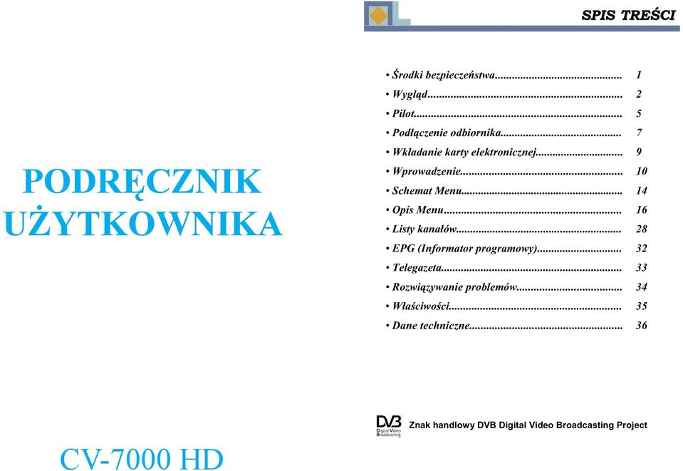 .. 16 Listy kanałów... 28 EPG (Informator programowy)... 32 Telegazeta... 33 Rozwi zywanie problemów.