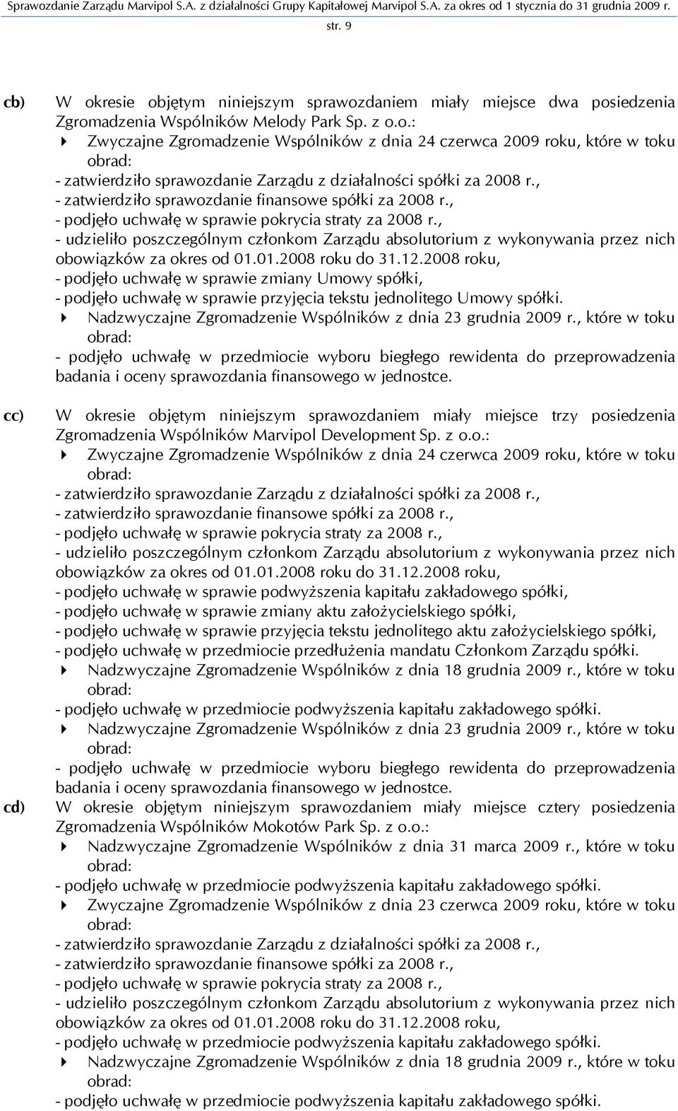 , - udzieliło poszczególnym członkom Zarządu absolutorium z wykonywania przez nich obowiązków za okres od 01.01.2008 roku do 31.12.
