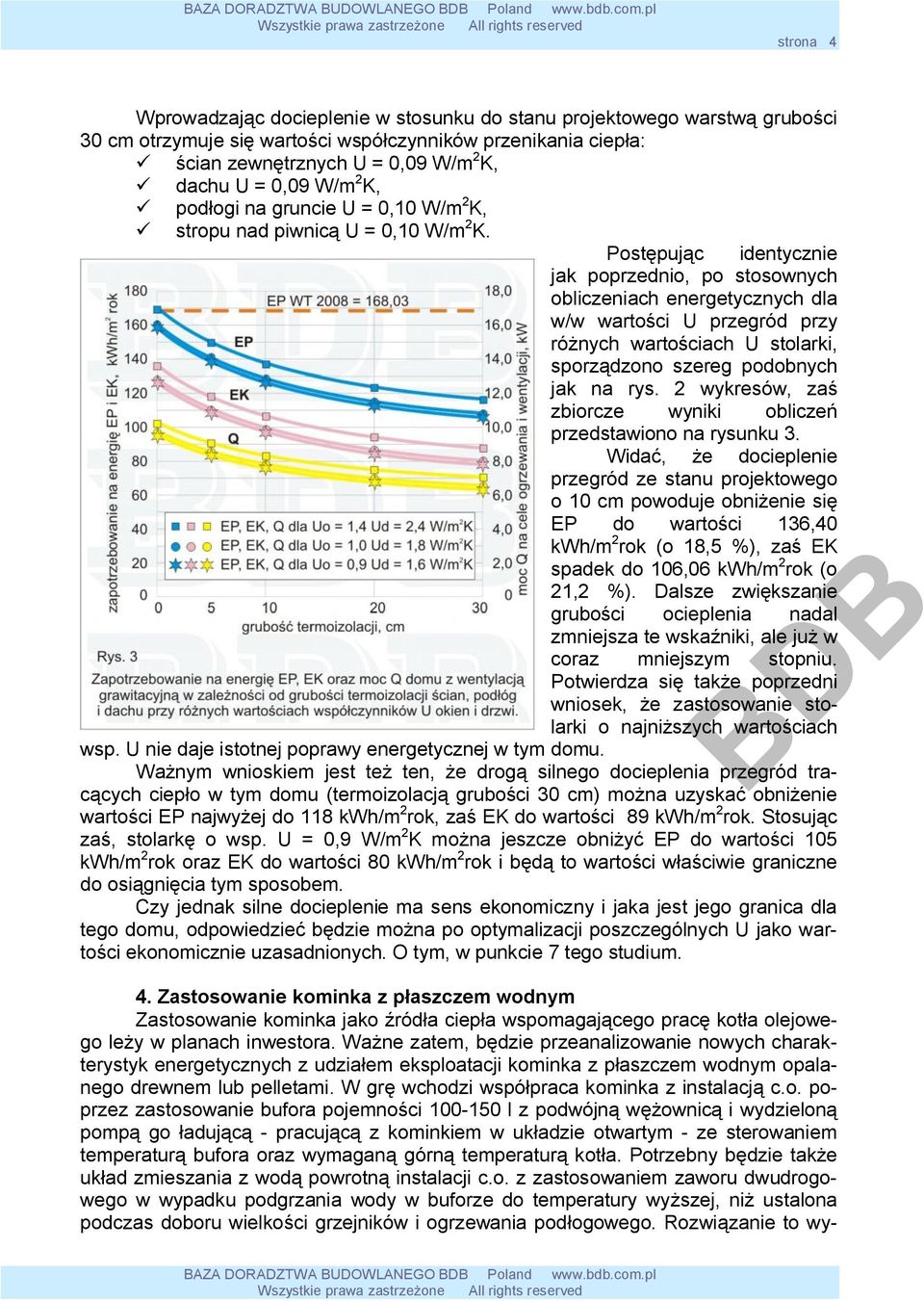 Postępując identycznie jak poprzednio, po stosownych obliczeniach energetycznych dla w/w wartości U przegród przy różnych wartościach U stolarki, sporządzono szereg podobnych jak na rys.