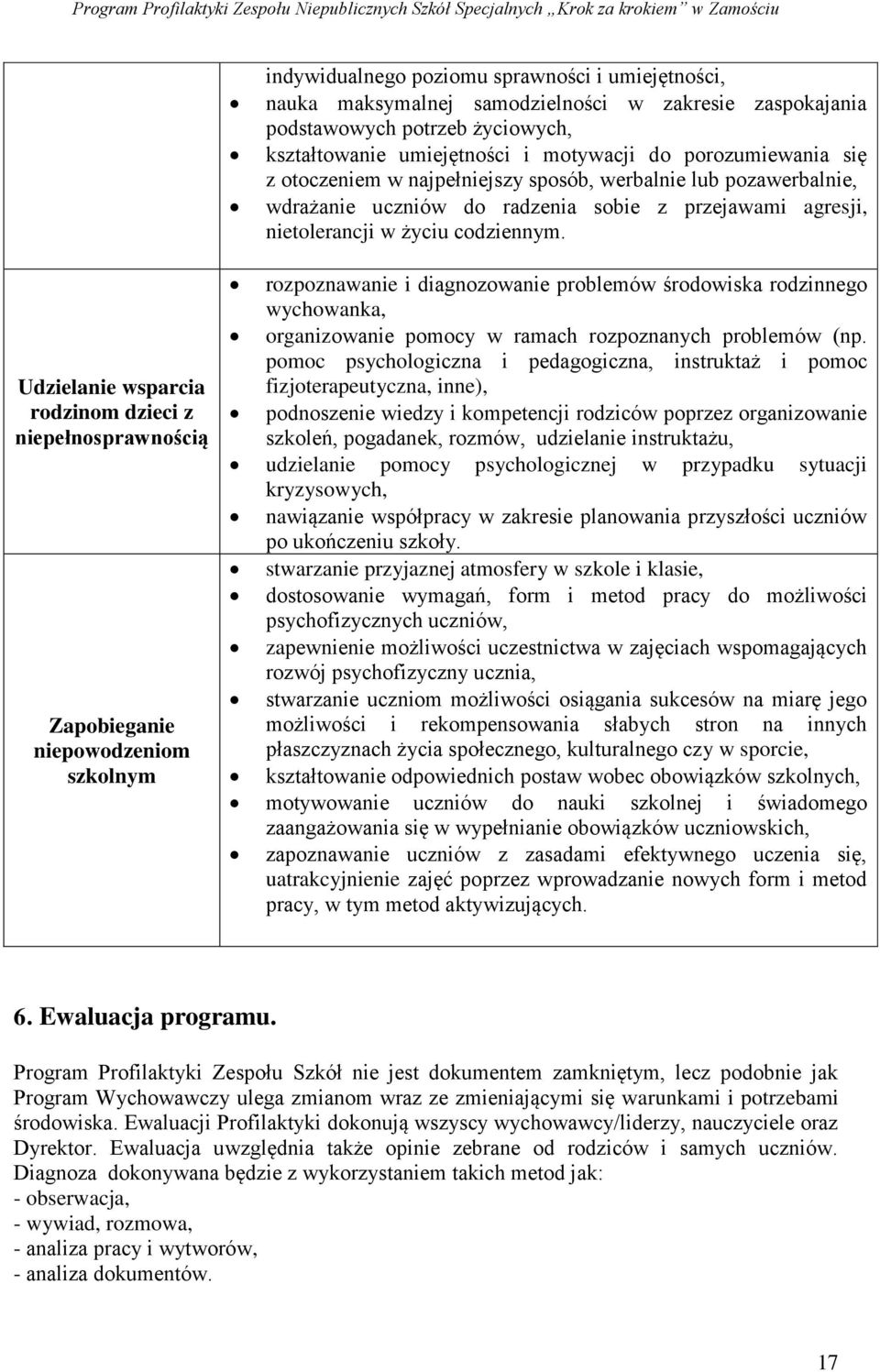 Udzielanie wsparcia rodzinom dzieci z niepełnosprawnością niepowodzeniom szkolnym rozpoznawanie i diagnozowanie problemów środowiska rodzinnego wychowanka, organizowanie pomocy w ramach rozpoznanych