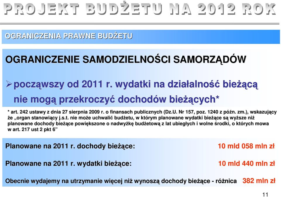 wy z dnia 27 sierpnia 2009 r. o finansach publicznych (Dz.U( Dz.U.. Nr 157, poz. 1240 z późn. p zm.), wskazujący że organ sta