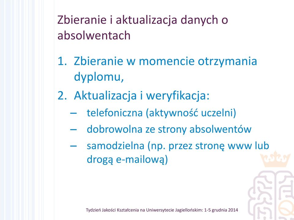 Aktualizacja i weryfikacja: telefoniczna (aktywność uczelni)