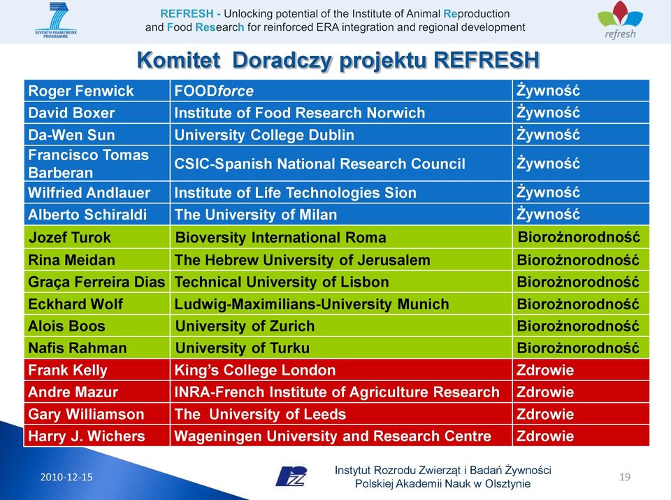 Roma Biorożnorodność Rina Meidan The Hebrew University of Jerusalem Biorożnorodność Graça Ferreira Dias Technical University of Lisbon Biorożnorodność Eckhard Wolf Ludwig-Maximilians-University