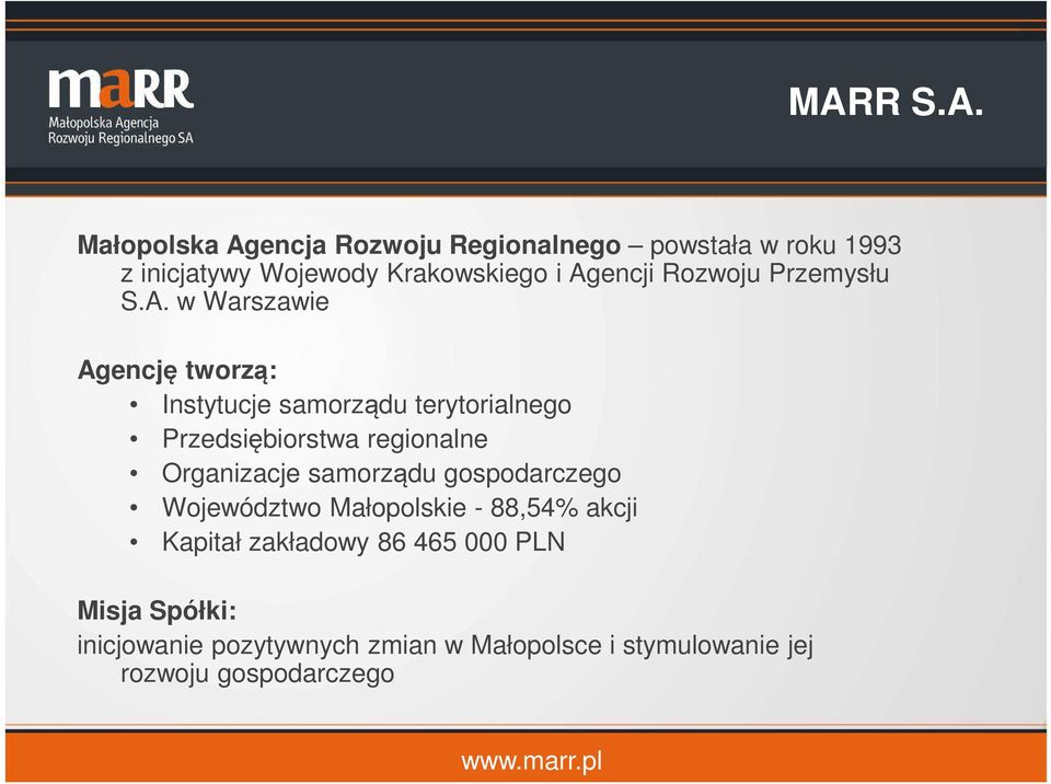 Przedsiębiorstwa regionalne Organizacje samorządu gospodarczego Województwo Małopolskie - 88,54% akcji