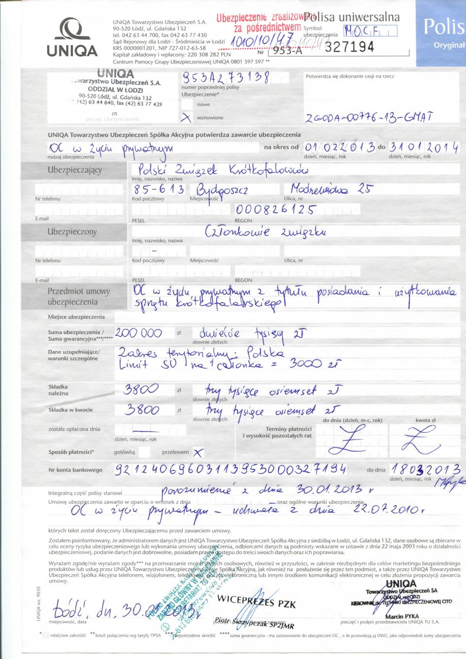 Ubezpieczeniowej UNIQA 0801 597 597 UNIQA -warzystwo Ubezpieczen S^.