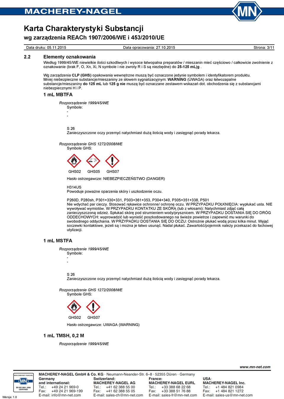 nie zwroty R i S są niezbędne) do 25125 ml g. Wg zarządzenia CLP (GHS) opakowania wewnętrzne muszą być oznaczone jedynie symbolem i identyfikatorem produktu.