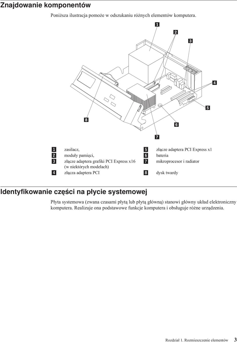 niektórych modelach) 4 złącza adaptera PCI 8 dysk twardy Identyfikowanie części na płycie systemowej Płyta systemowa (zwana czasami płytą lub