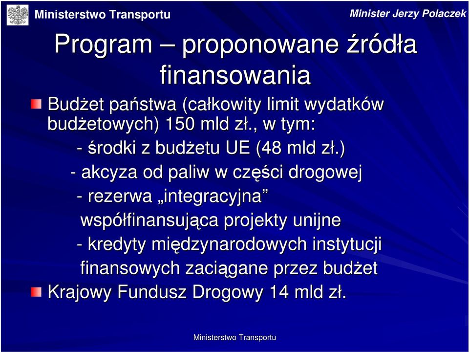 ) - akcyza od paliw w częś ęści drogowej - rezerwa integracyjna współfinansuj finansująca