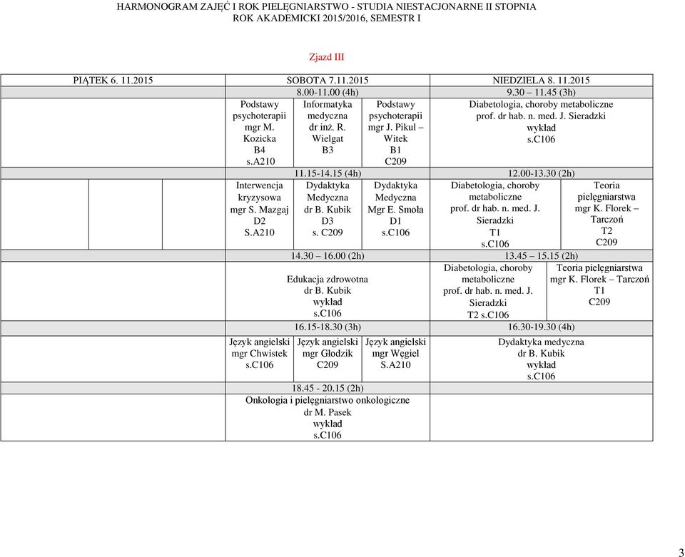 30 (2h) Diabetologia, choroby s. 14.30 16.00 (2h) 13.45 15.15 (2h) Diabetologia, choroby 16.15-18.30 (3h) 16.30-19.