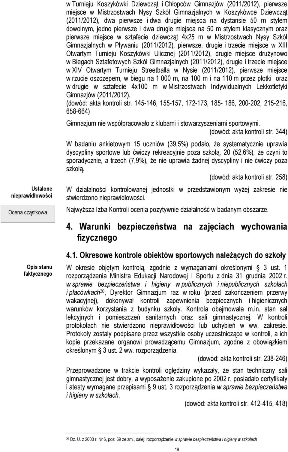 Szkół Gimnazjalnych w Pływaniu (2011/2012), pierwsze, drugie i trzecie miejsce w XIII Otwartym Turnieju Koszykówki Ulicznej (2011/2012), drugie miejsce drużynowo w Biegach Sztafetowych Szkół