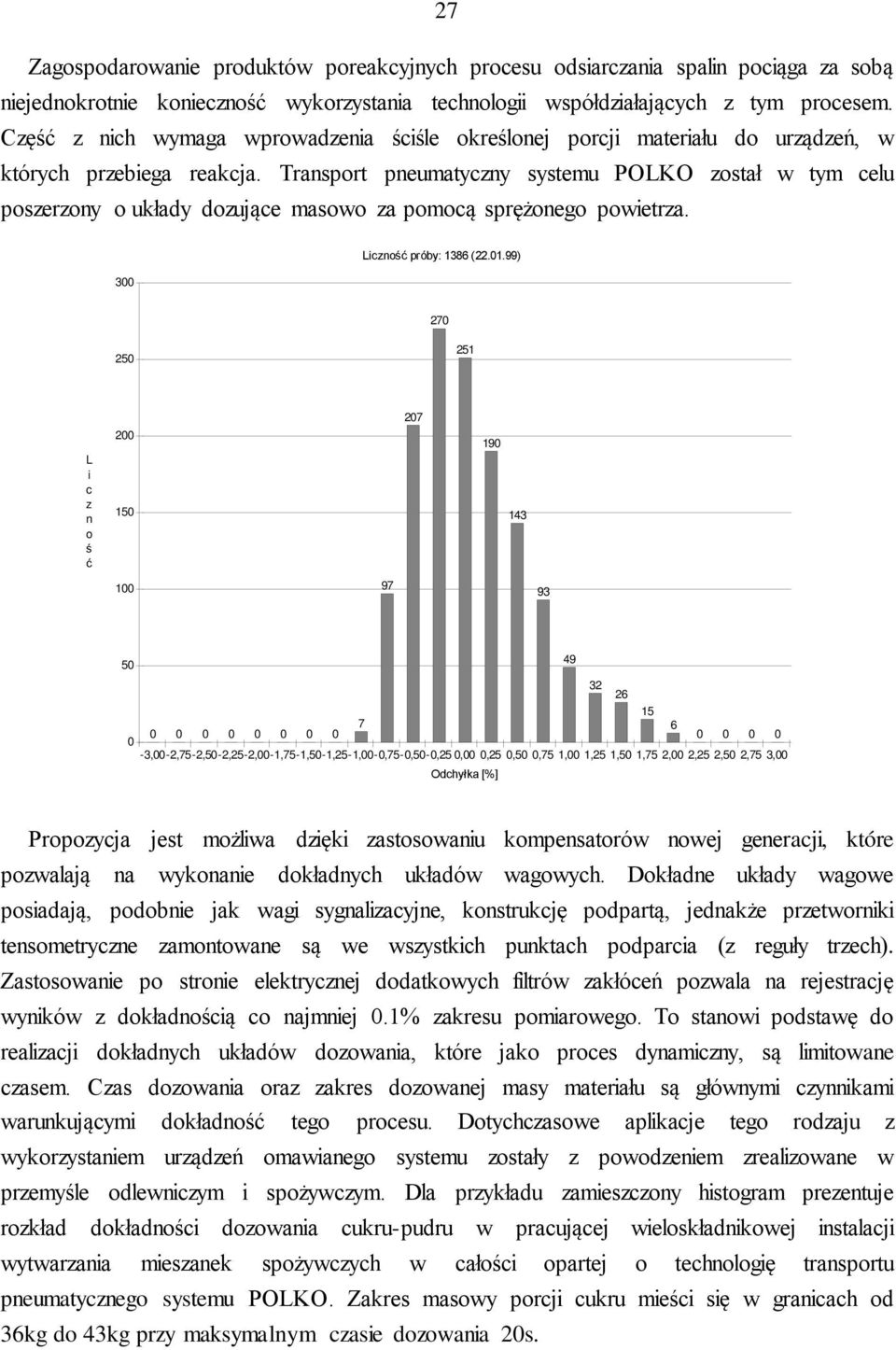 Transport pneumatyczny systemu POLKO został w tym celu poszerzony o układy dozujące masowo za pomocą sprężonego powietrza. 300 Liczność próby: 1386 (22.01.