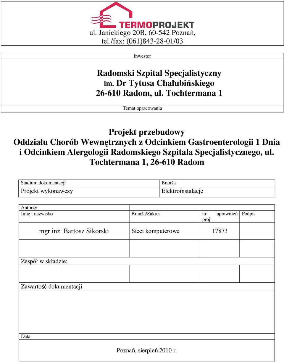 Szpitala Specjalistycznego, ul.