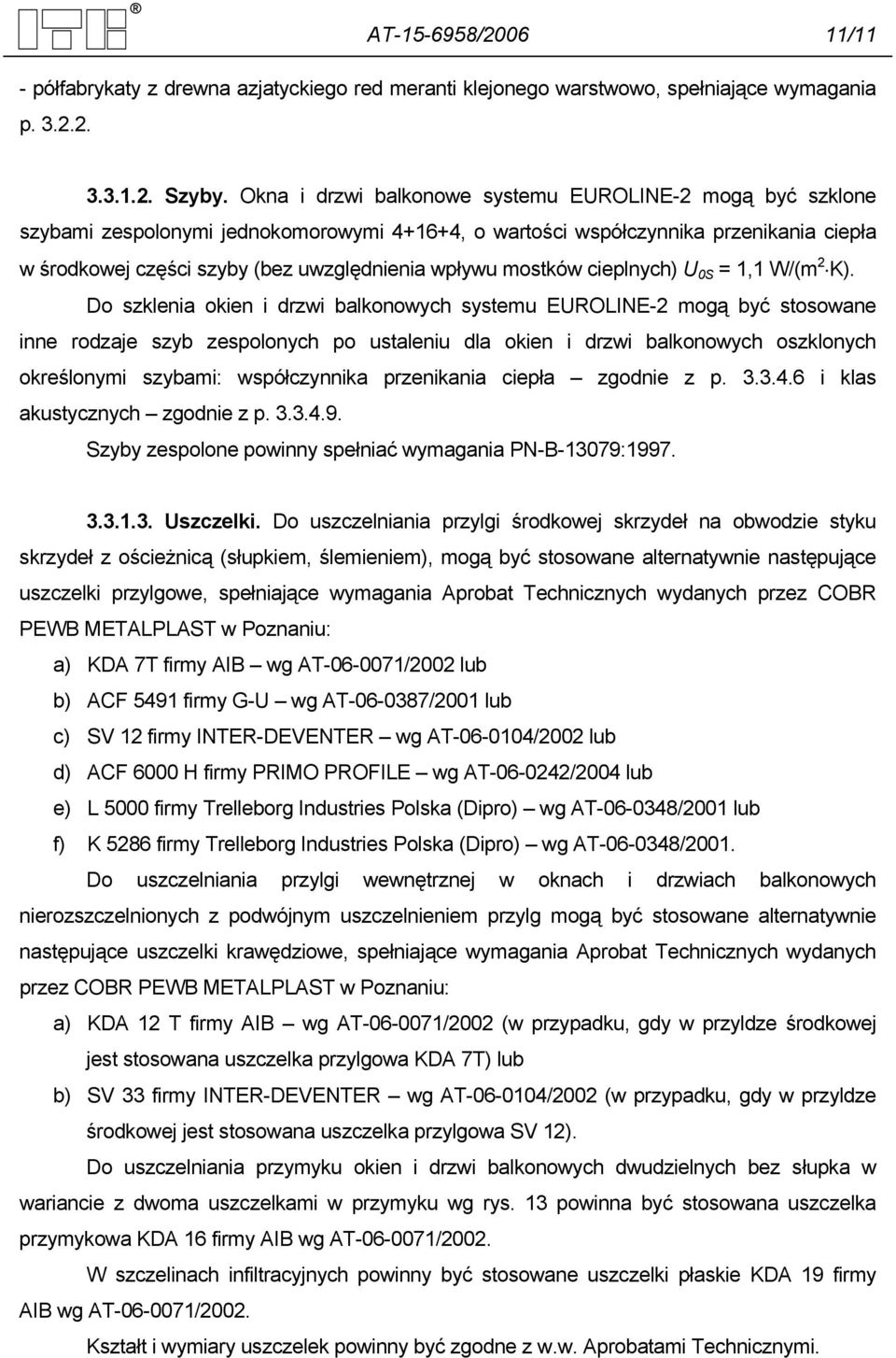 mostków cieplnych) U 0S = 1,1 W/(m 2 K).