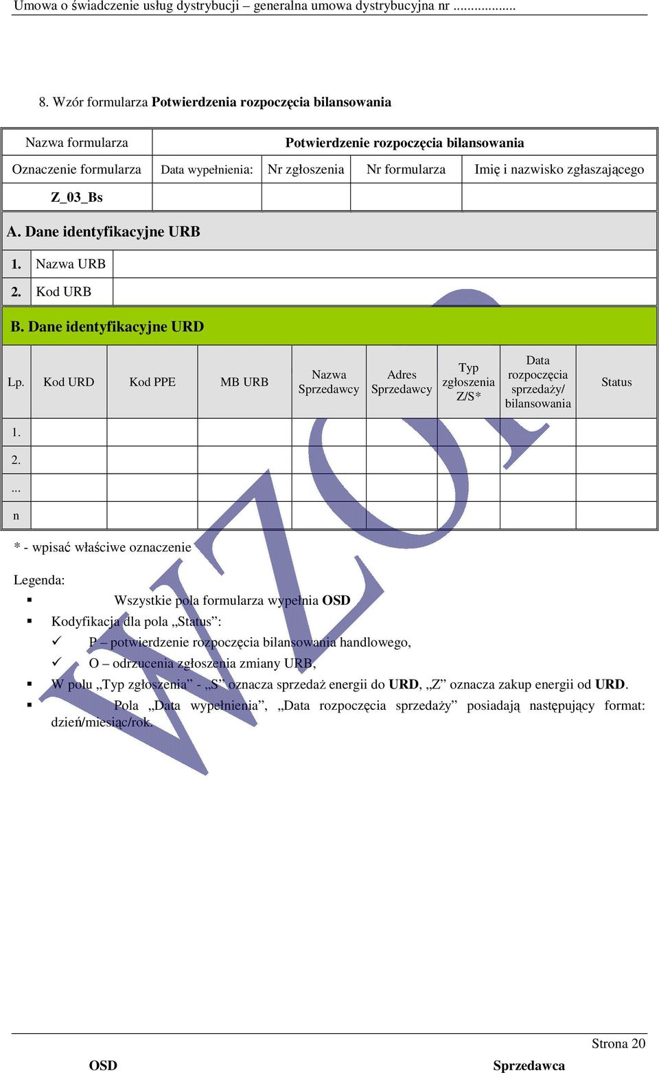 Kod URD Kod PPE MB URB Nazwa Sprzedawcy Adres Sprzedawcy Typ zgłoszenia Z/S* Data rozpoczęcia sprzedaŝy/ bilansowania Status 1. 2.
