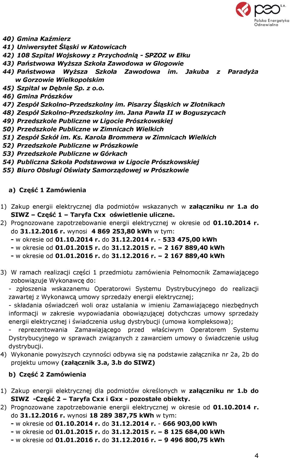 Jana Pawła II w Boguszycach 49) Przedszkole Publiczne w Ligocie Prószkowskiej 50) Przedszkole Publiczne w Zimnicach Wielkich 51) Zespół Szkół im. Ks.