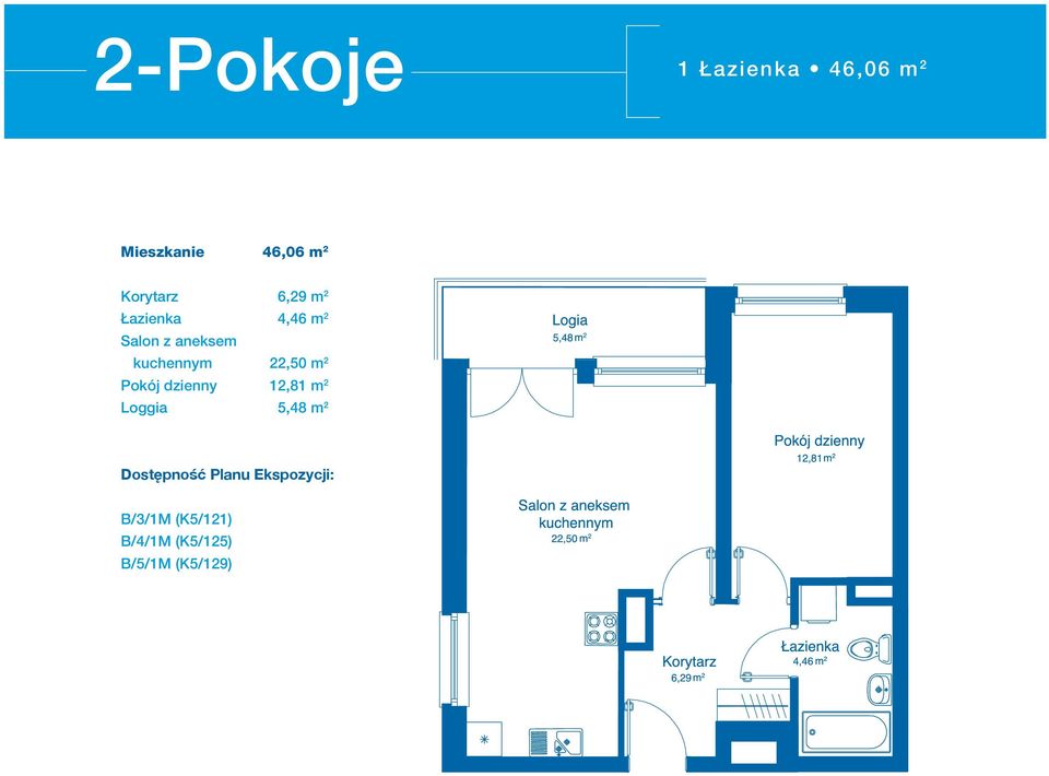 kuchennym 22,50 m 2 Pokój dzienny 12,81 m 2 Loggia