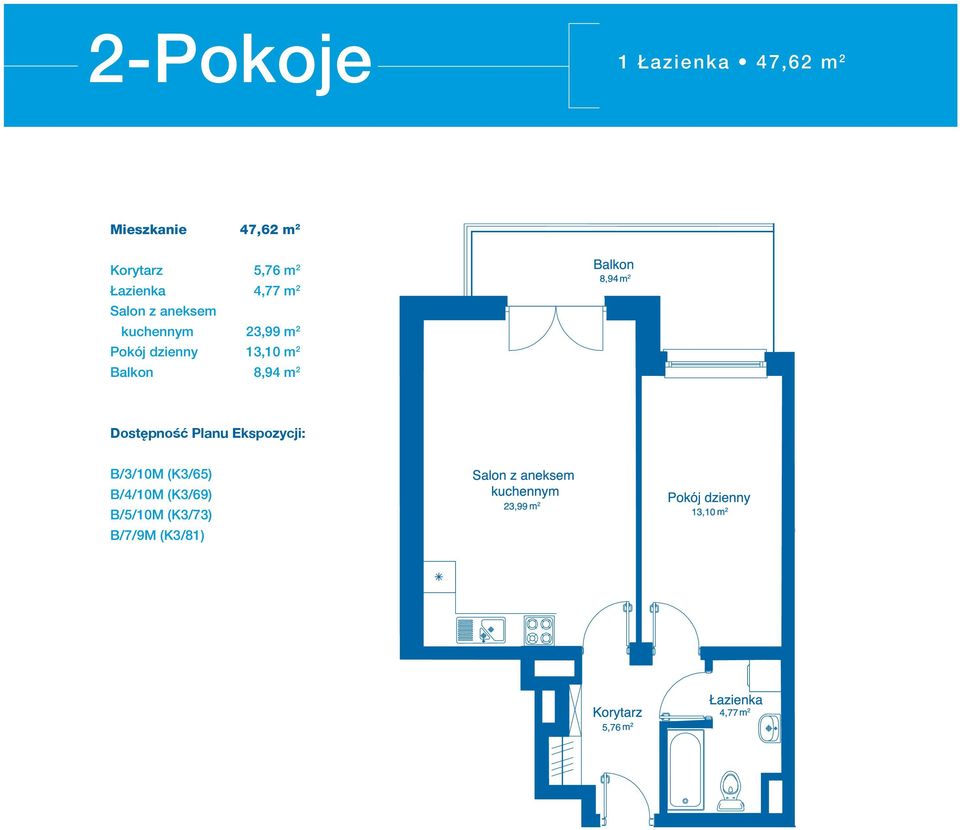 kuchennym 23,99 m 2 Pokój dzienny 13,10 m 2 Balkon 8,94