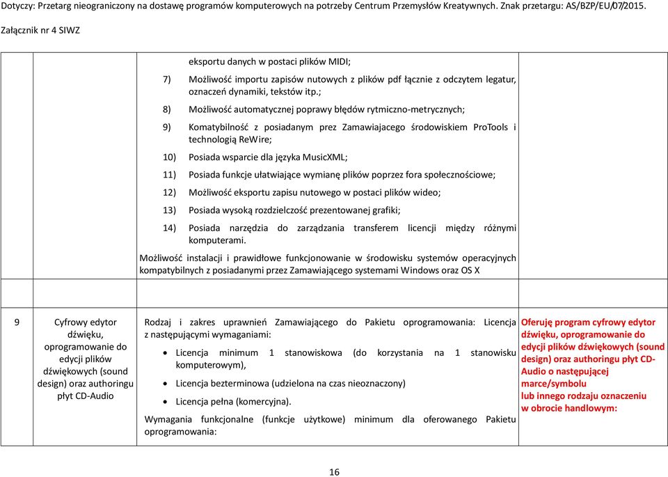 MusicXML; 11) Posiada funkcje ułatwiające wymianę plików poprzez fora społecznościowe; 12) Możliwość eksportu zapisu nutowego w postaci plików wideo; 13) Posiada wysoką rozdzielczość prezentowanej