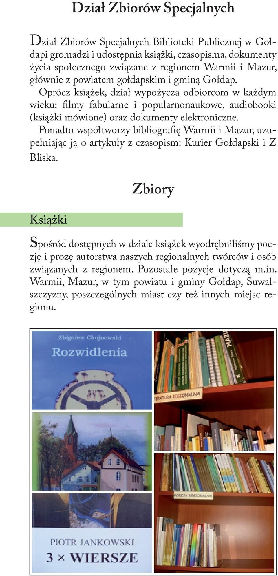 Ponadto współtworzy bibliografię Warmii i Mazur, uzupełniając ją o artykuły z czasopism: Kurier Gołdapski i Z Bliska.