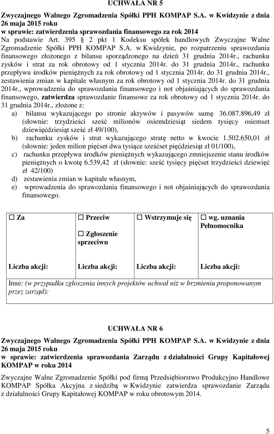 do 31 grudnia 2014r., wprowadzenia do sprawozdania finansowego i not objaśniających do sprawozdania finansowego, zatwierdza sprawozdanie finansowe za rok obrotowy od 1 stycznia 2014r.