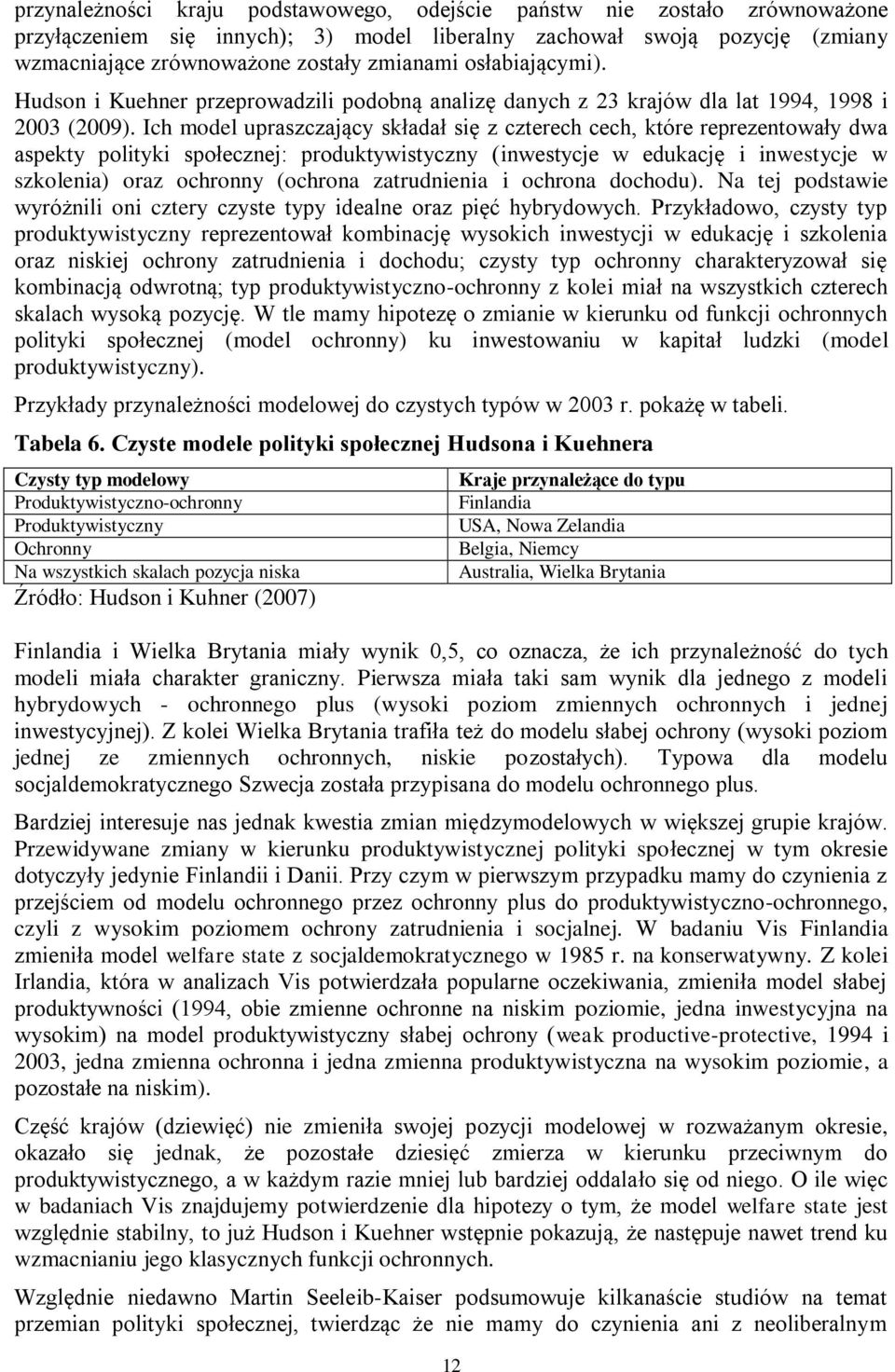 Ich model upraszczający składał się z czterech cech, które reprezentowały dwa aspekty polityki społecznej: produktywistyczny (inwestycje w edukację i inwestycje w szkolenia) oraz ochronny (ochrona