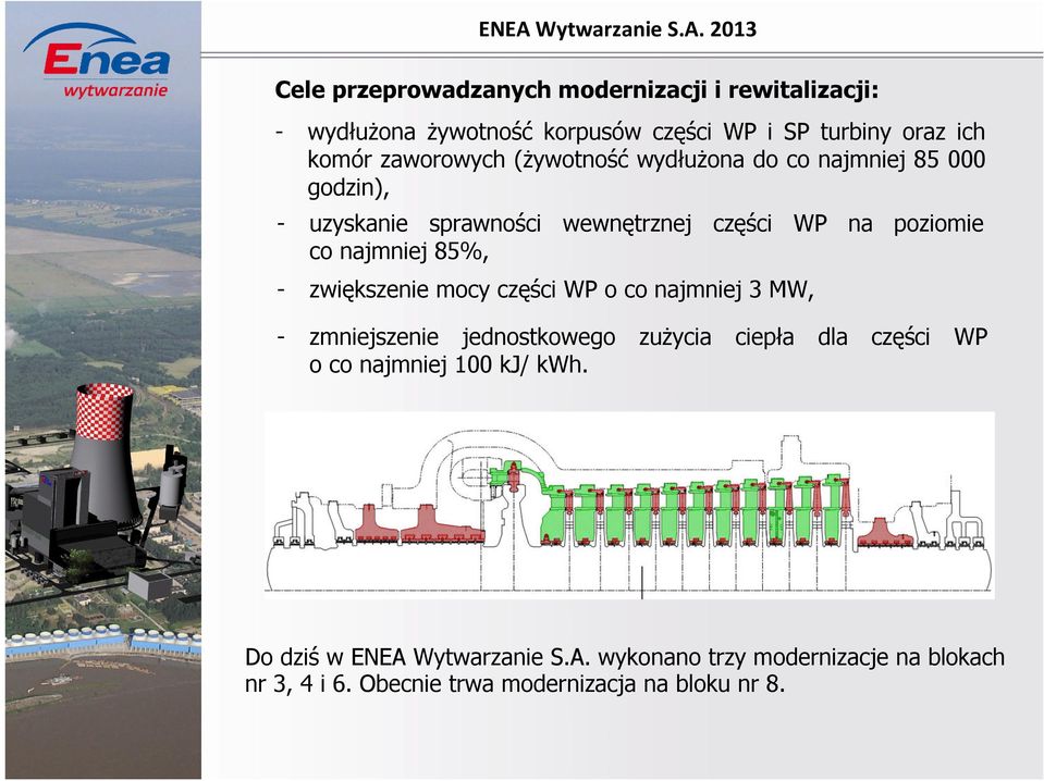 najmniej 85%, - zwiększenie mocy części WP o co najmniej 3 MW, - zmniejszenie jednostkowego zużycia ciepła dla części WP o co