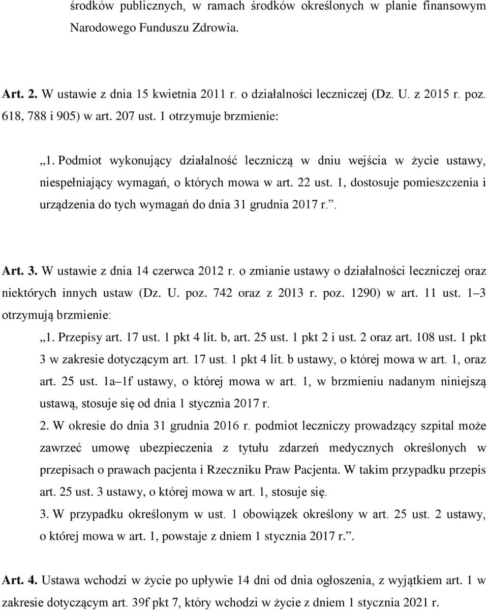 1, dostosuje pomieszczenia i urządzenia do tych wymagań do dnia 31 grudnia 2017 r.. Art. 3. W ustawie z dnia 14 czerwca 2012 r.